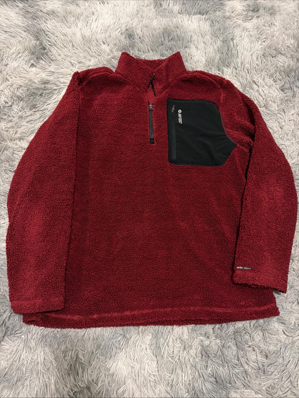 HI TEC Mens Thermo Fleece 1/4 Pullover Sweater Mens Large Red Outdoor Jacket
